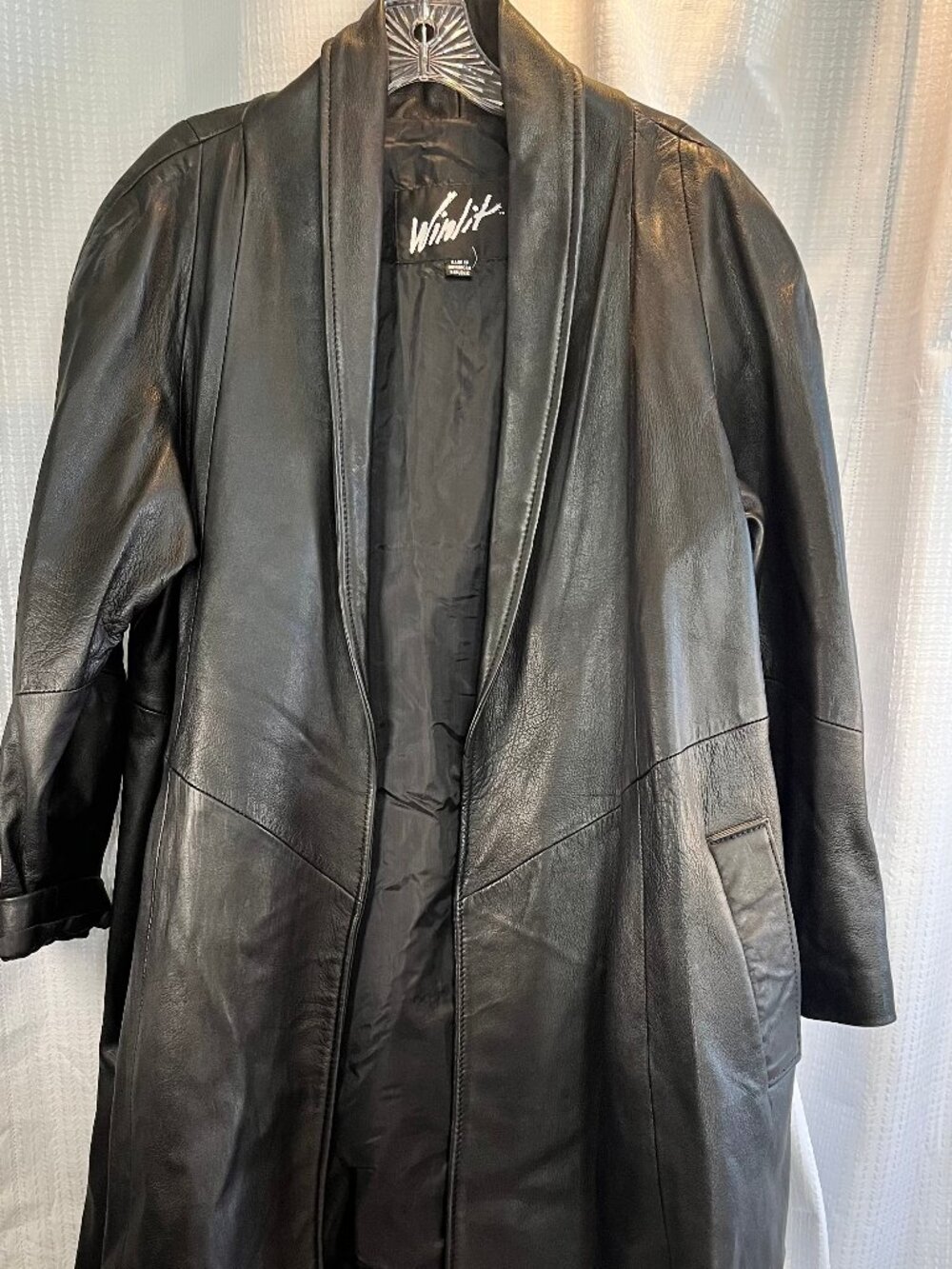Vintage Winlit Black Genuine Leather Longline Coat size XL